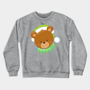 Winter Bear, Cute Bear, Brown Bear, Bear With Hat Crewneck Sweatshirt